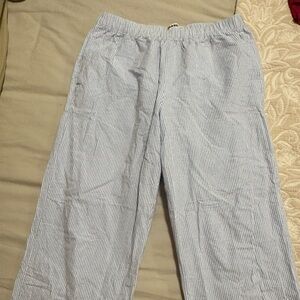 Blue and white pin striped linen pants